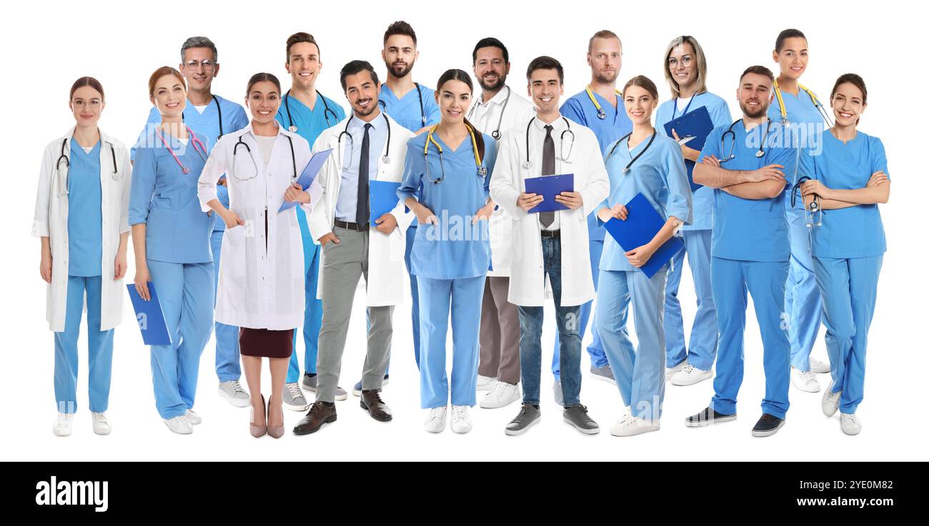 Group workers in blue uniforms hi-res stock photography and images - Alamy
