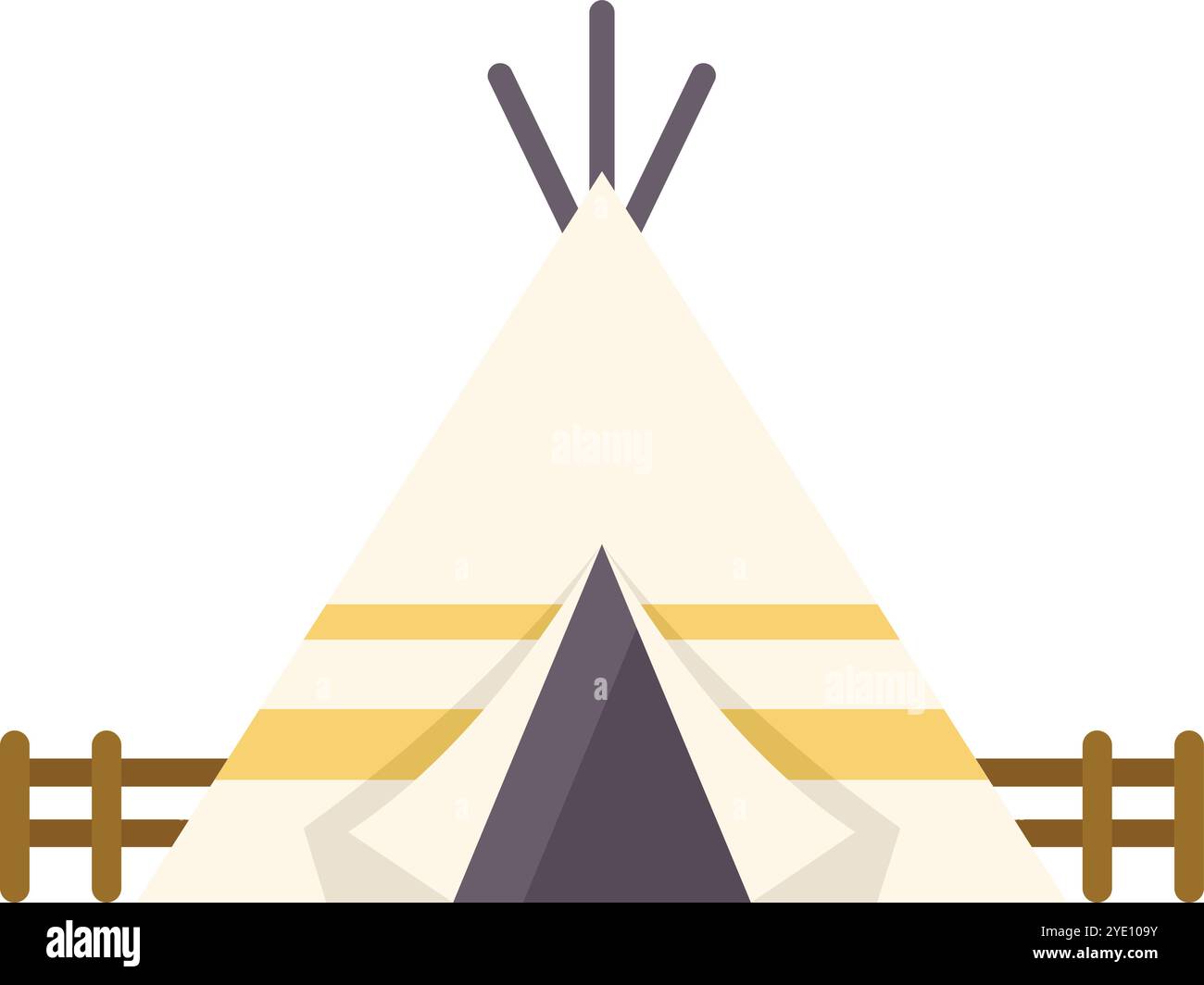 Minimalist vector illustration featuring a teepee standing in front of a wooden fence, evoking the culture of native americans Stock Vector