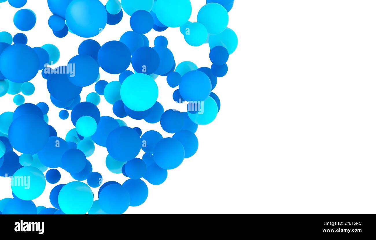 Abstract blue 3d spheres and light, isolated on white with copy space ...