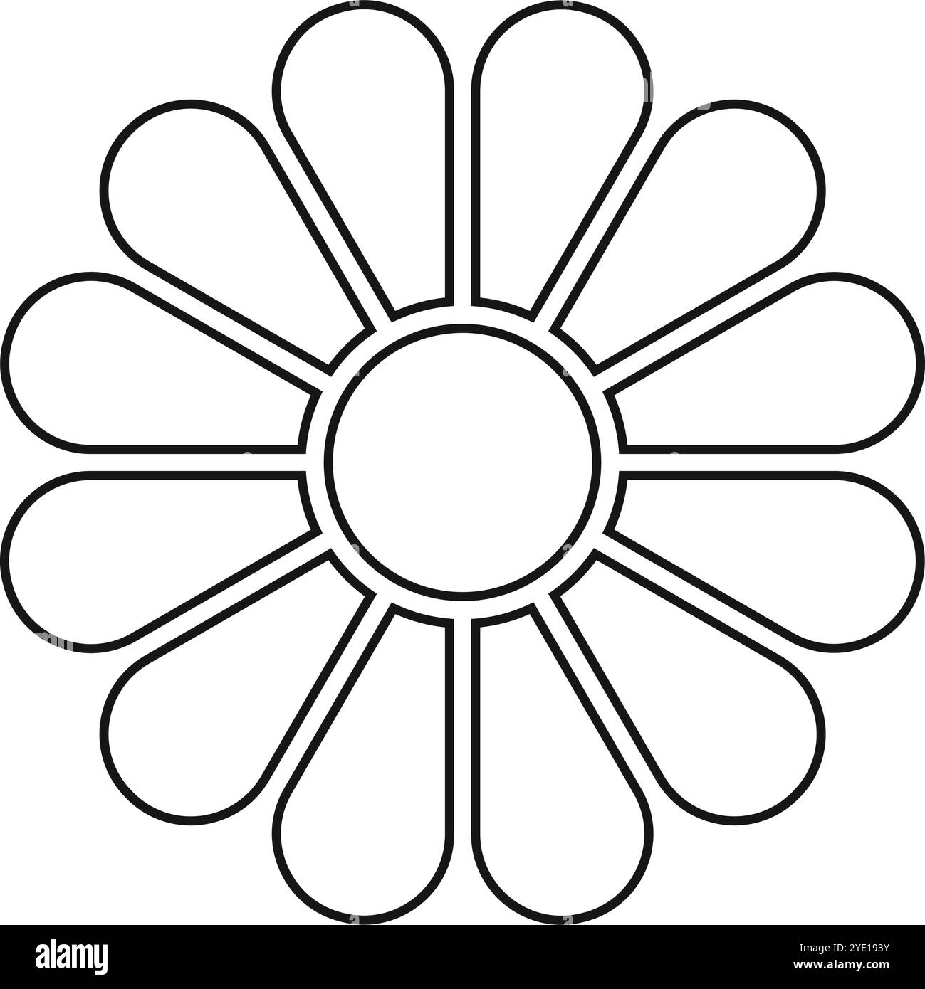 Flower diagrams with core and 12 petals. Pie chart divided on equal twelve segments in leaf shapes isolated on white background. Floral template for data presentation. Vector graphic illustration. Stock Vector