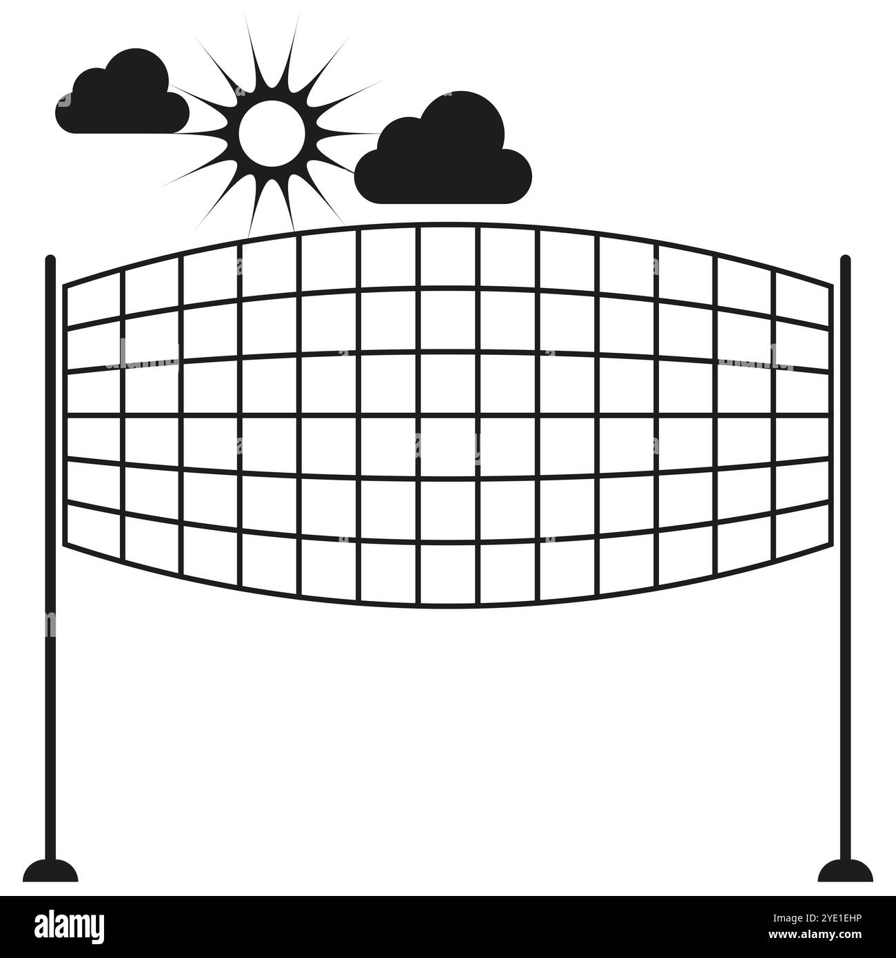 Volleyball net icon. Sun and clouds symbol. Sport field with net ...