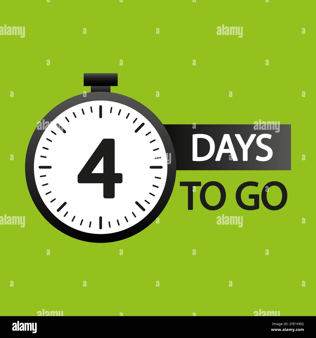 Number four focus. Green background stopwatch. Bold 4 days text. Vector countdown. Stock Vector
