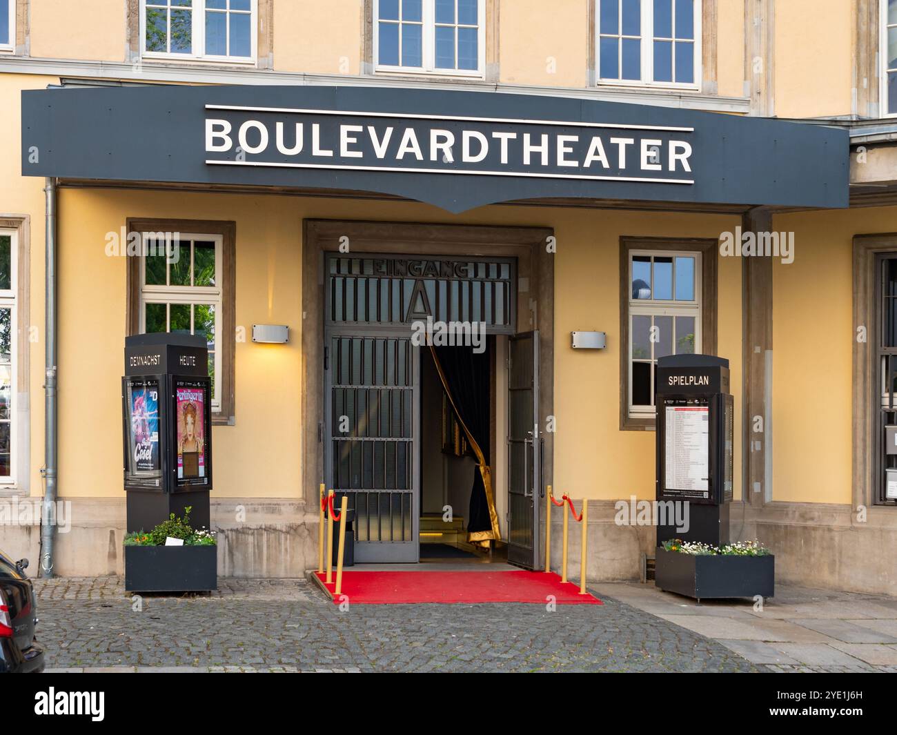 Dresden Boulevardtheater entrance with an open door. A popular attraction and leisure activity for tourists to enjoy entertainment and culture. Stock Photo