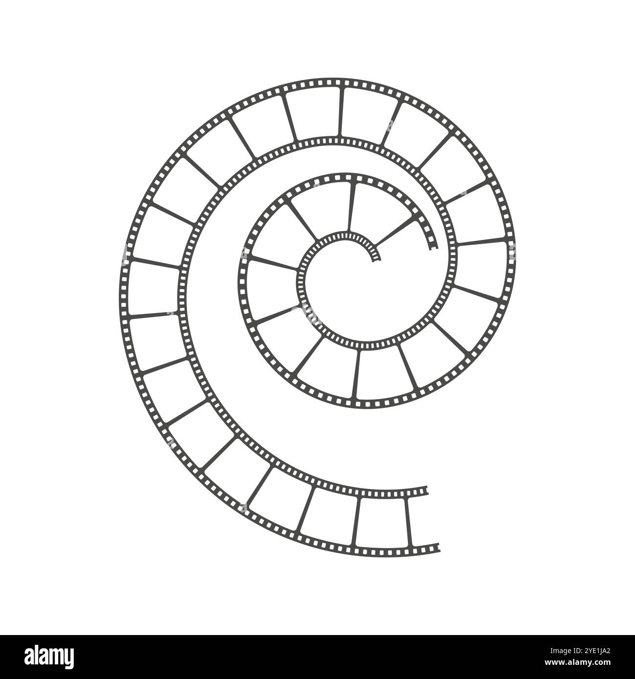 Film reel spiral. Cinematic roll graphic. Movie filmstrip design. Vector spiral pattern. Stock Vector