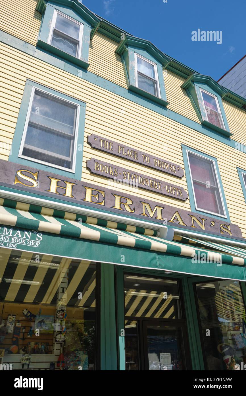 Sherman's, book shop, a classic old store in an old building in Bar Harbor, Mount Desert Island, Down East, Maine. Stock Photo