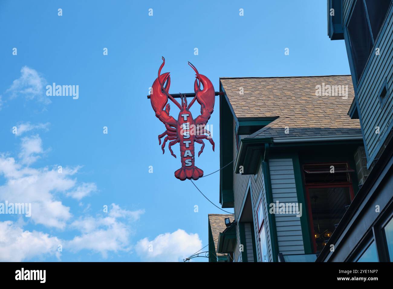 View of the iconic, Testas red lobster cutout, hanging sign for their ...