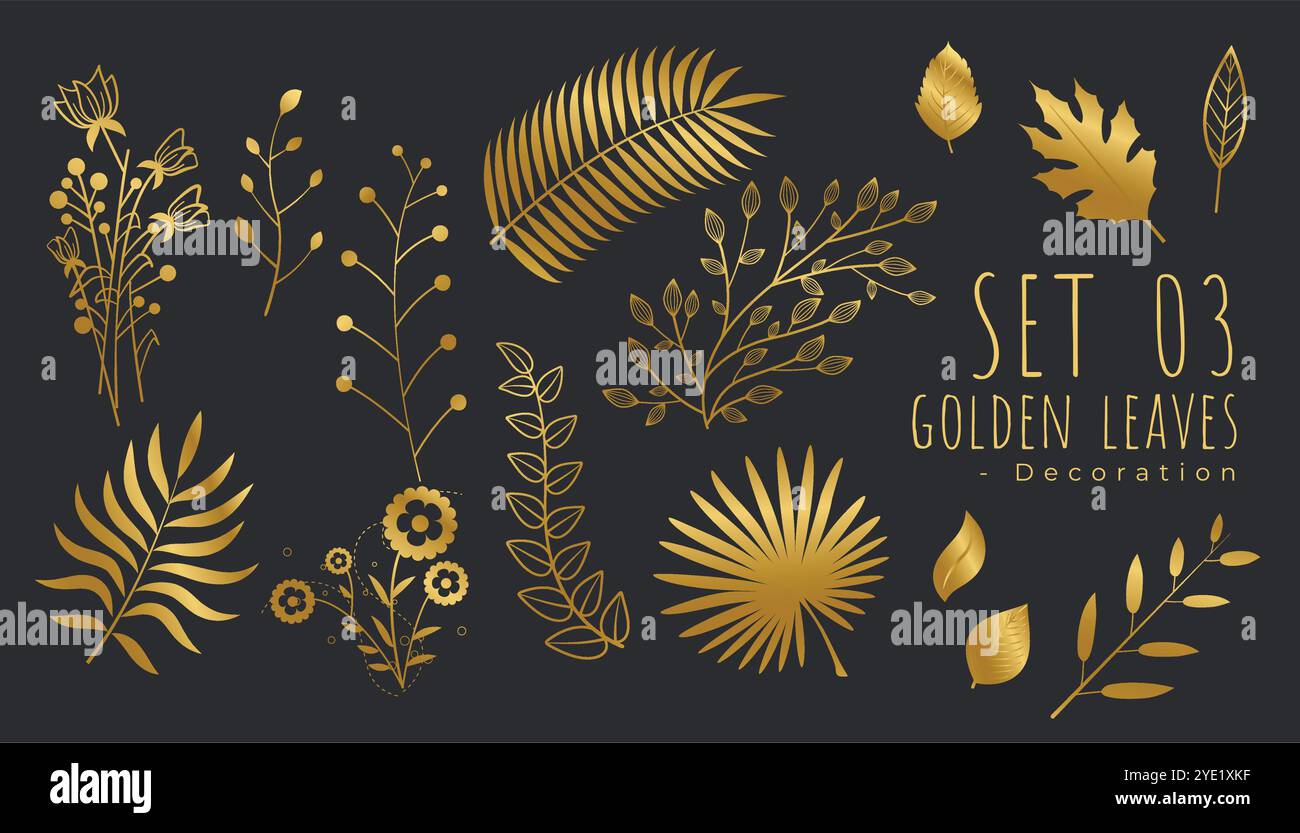 big set of luxury golden leaves for decoration Stock Vector Image & Art ...
