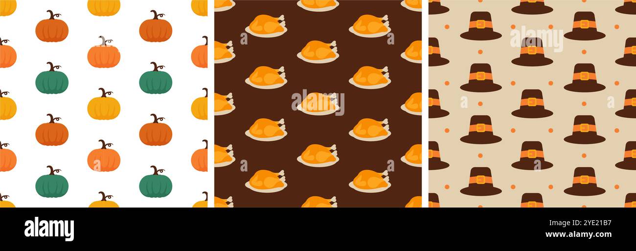 Festive Thanksgiving Day Seamless Pattern Template with Flat Style ...