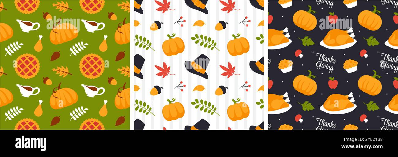 Festive Thanksgiving Day Seamless Pattern Template with Flat Style ...