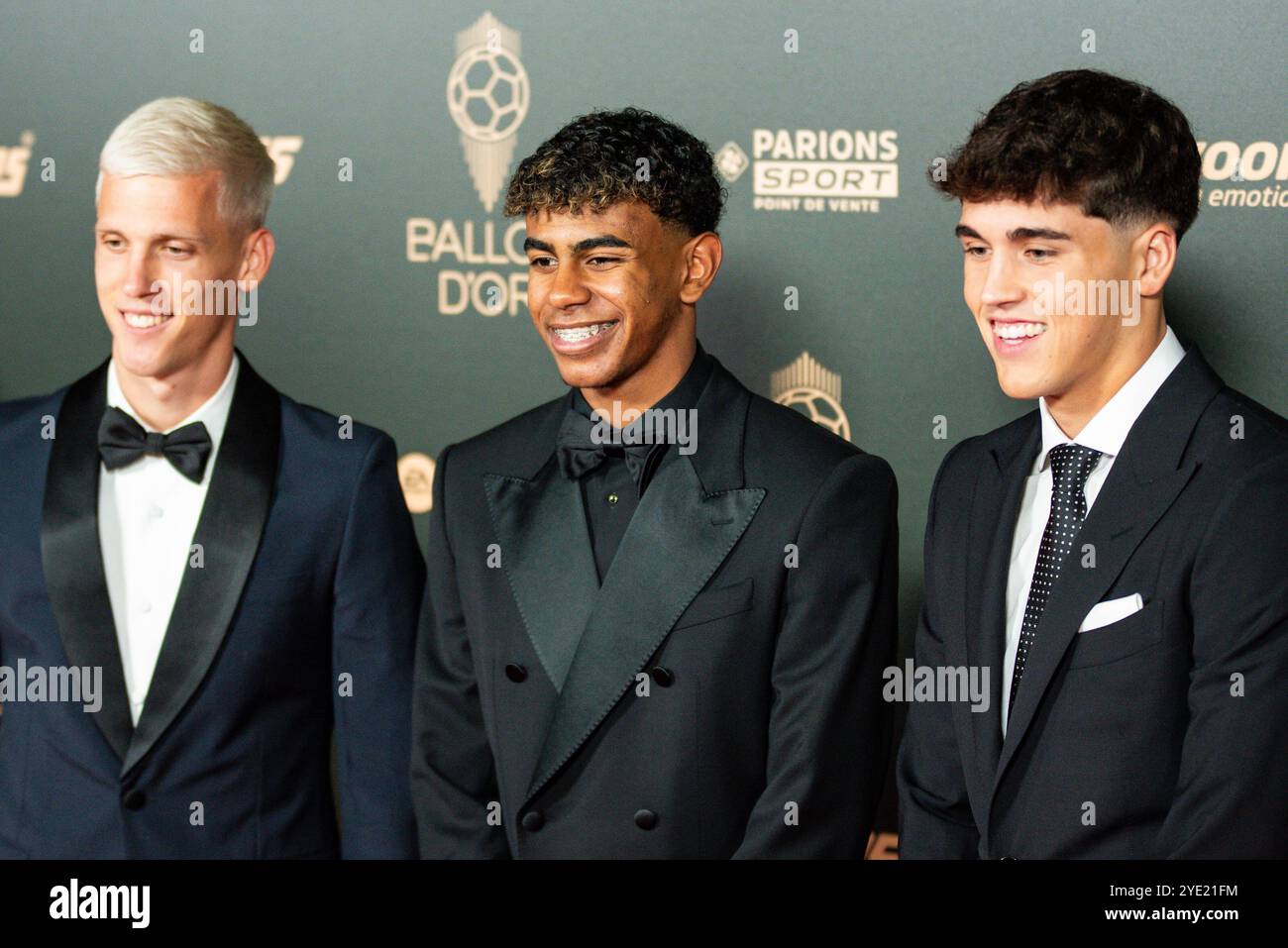 Dani Olmo, Lamine Yamal and Pau Cubarsi during the red carpet ceremony