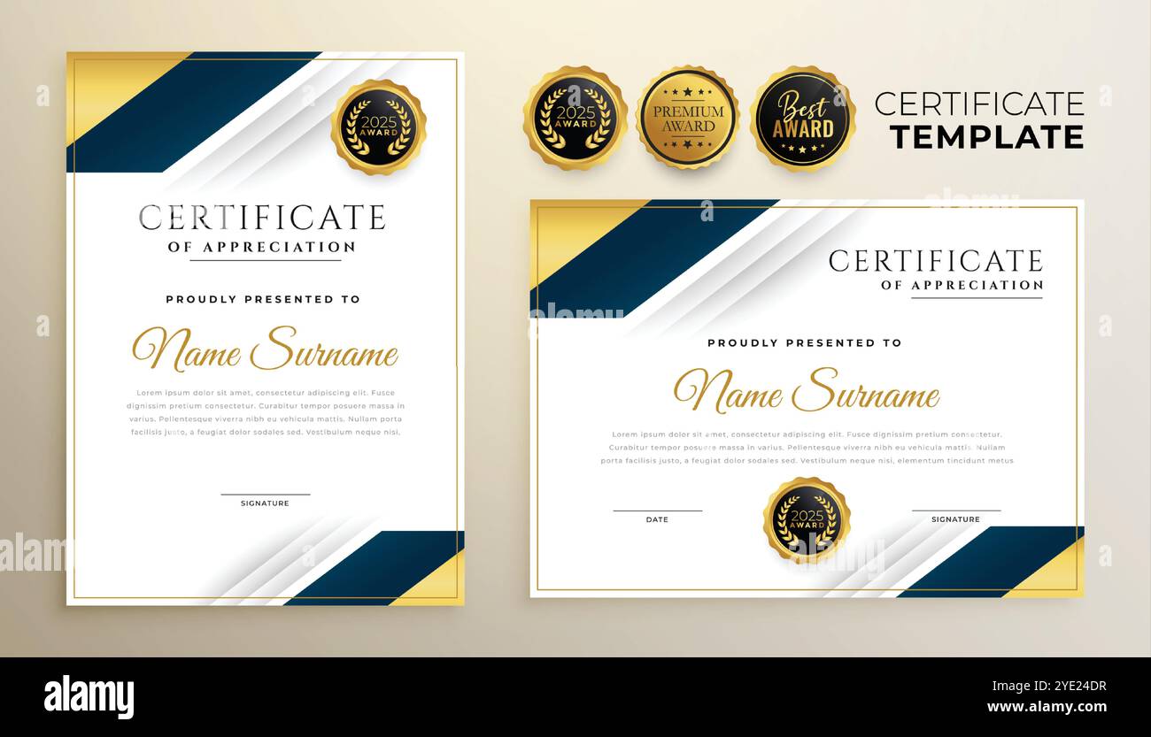 stylish certificate template in golden premium color vector Stock ...