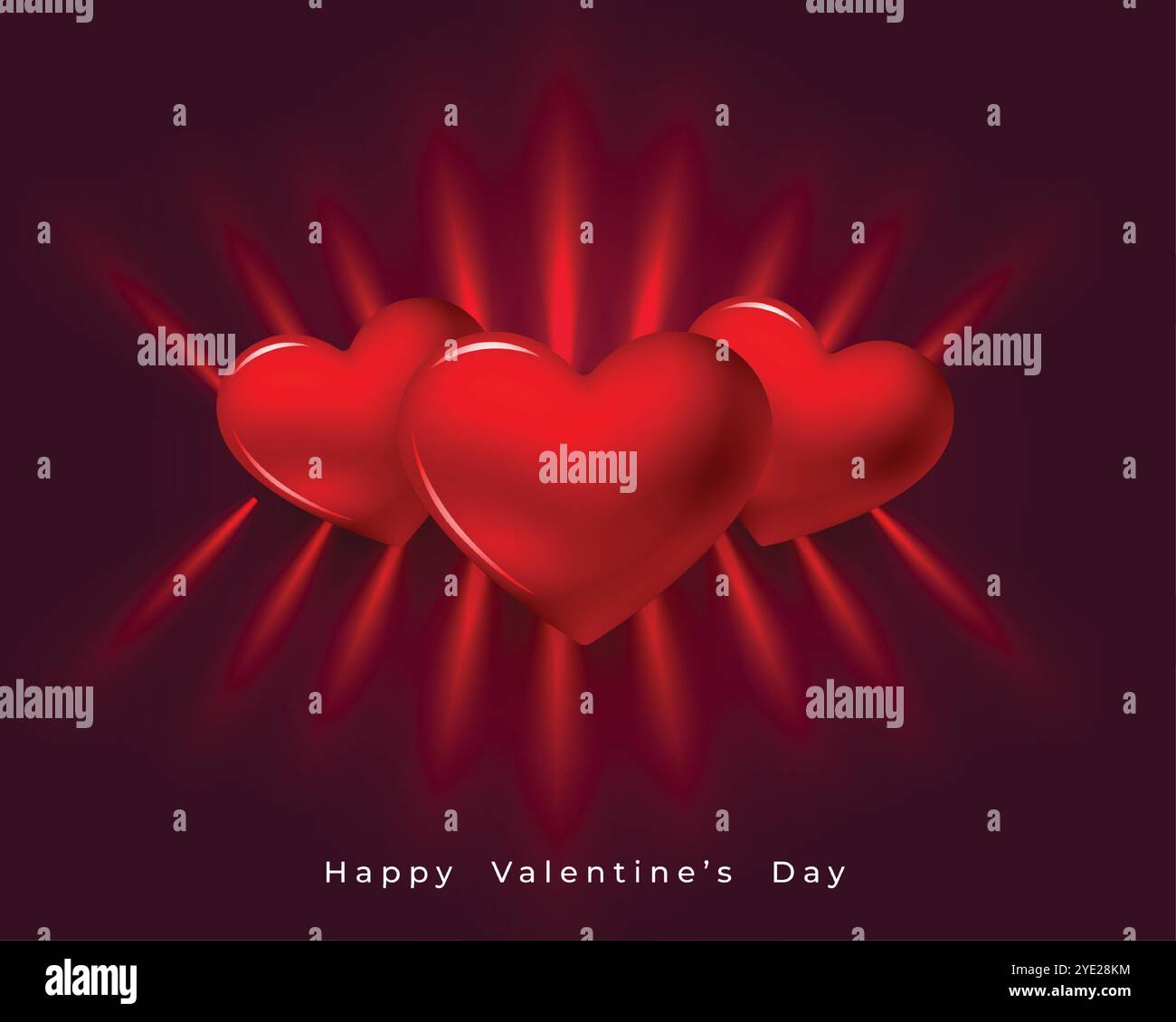 valentines day greeting with 3d hearts and red light effect vector ...