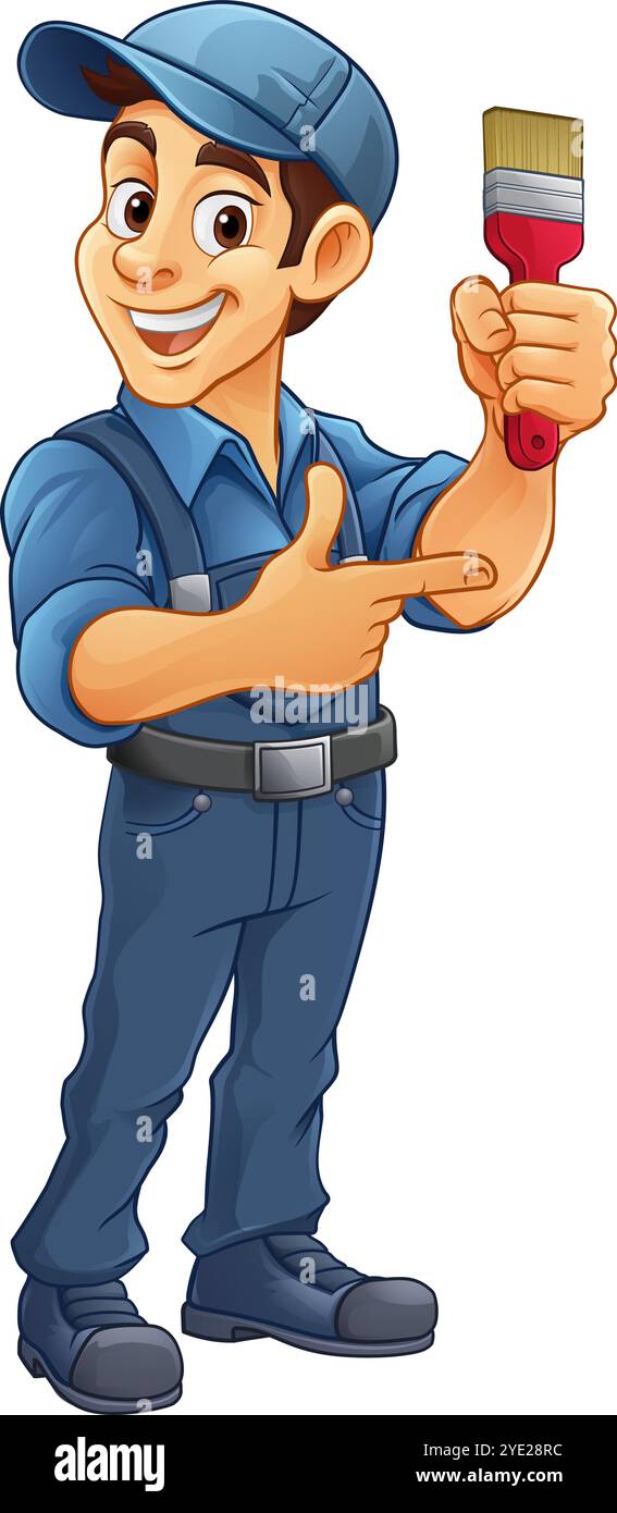 Painter Decorator Cartoon Paint Brush Handyman Stock Vector
