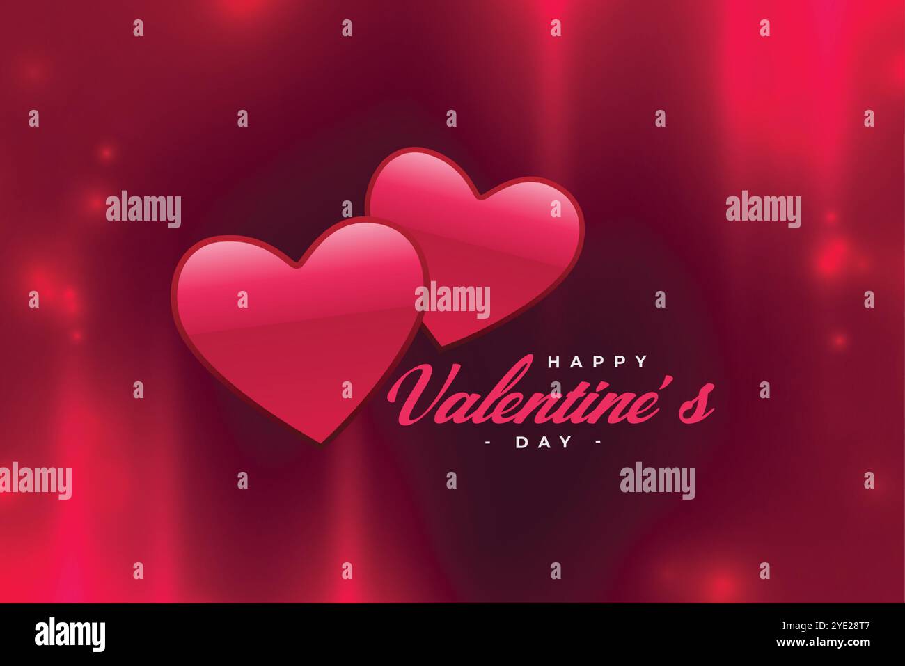two valentines day hearts on shiny greeting background vector Stock ...