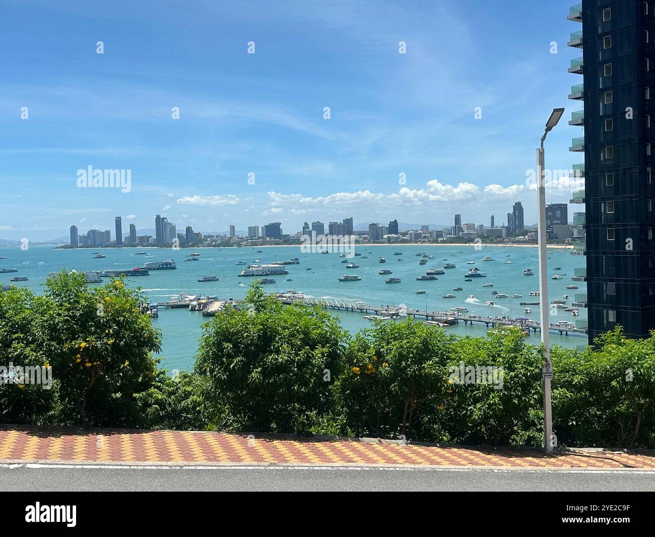 Seaside from hill in Pattaya city of Thailand and atmosphre in the sunny day. Stop by here will not waste your precious time and plan to obtain beauti - Smartphone Captured Stock Image