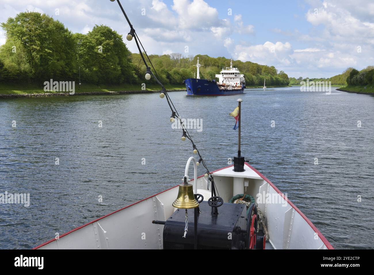 Trip on the paddle steamer, side-wheel steamer, Freya on the Kiel Canal, Kiel Canal, Schleswig-Holstein, Germany, Europe Stock Photo