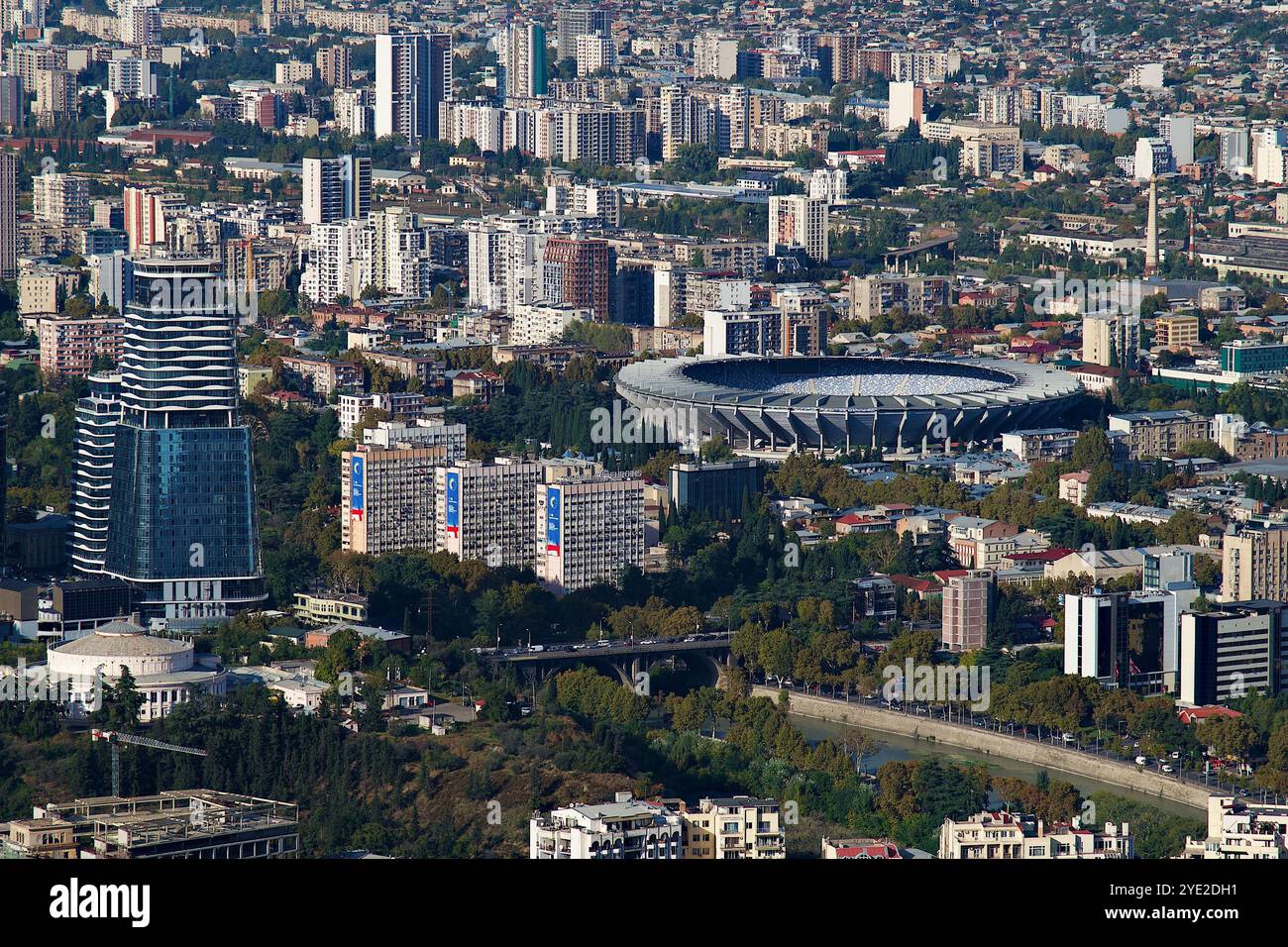 Aerial panoramic view from Mtatsminda Park of Tbilisi, capital of Georgia on 22 October 2024 Stock Photo