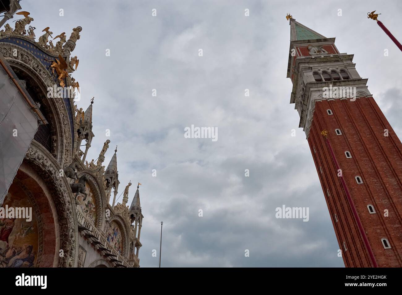 Upward view of the iconic Campanile of St. Mark's Square, Venice, Italy ...