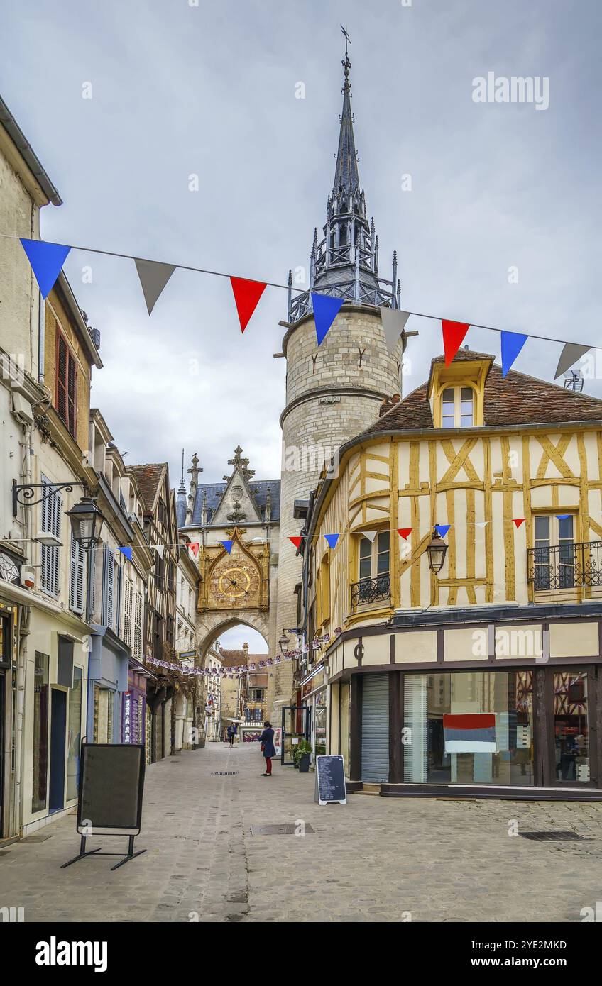 View of Clock tower in Auxerre city center, France, Europe Stock Photo