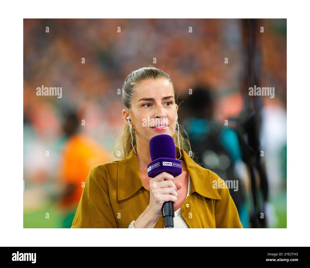 Vanessa Lemoine, journalist at bein sport, during the final of the African Cup of Nations in Ivory Coast Stock Photo