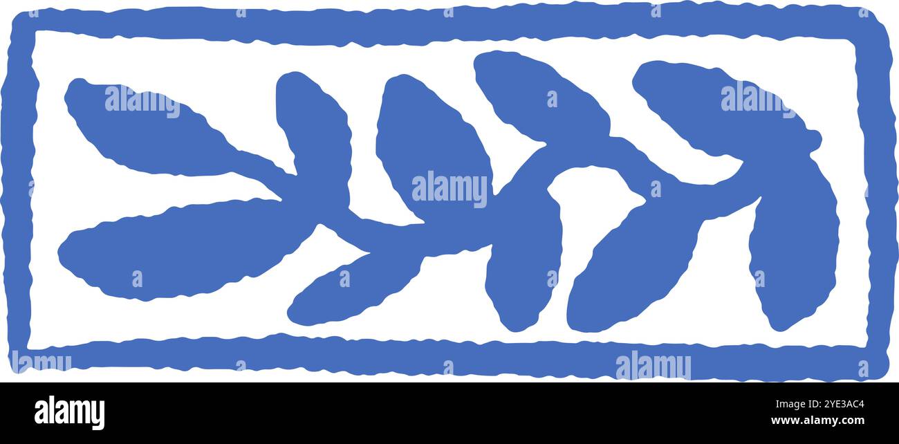 Minimalist Blue Leaf Rectangle Border Stock Vector