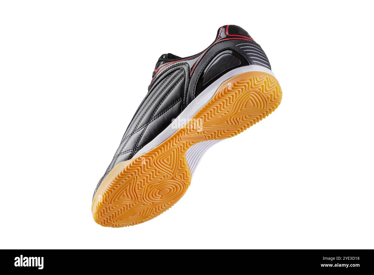 Black leather sneaker with polyurethane sole on a white background. Stock Photo