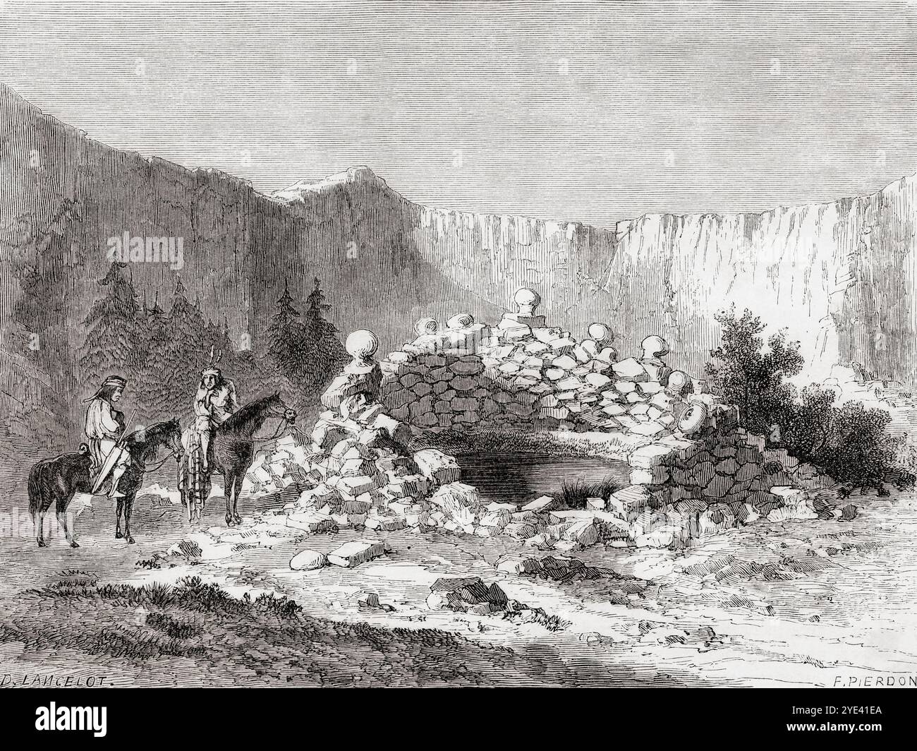 Sacred spring near Zuni Pueblo, New Mexico, United States of America, seen during the expedition of Balduin Möllhausen to America, 1853 -1854. From Le Tour du Monde, published Paris, 1860. Stock Photo