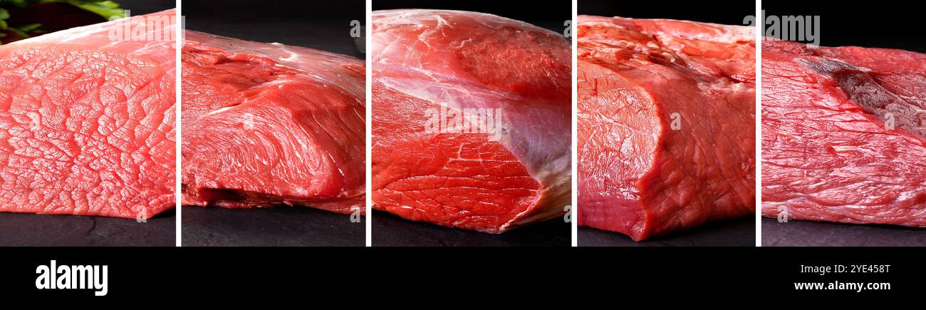 Collage or design of different types of raw meat for butcher shop or ...