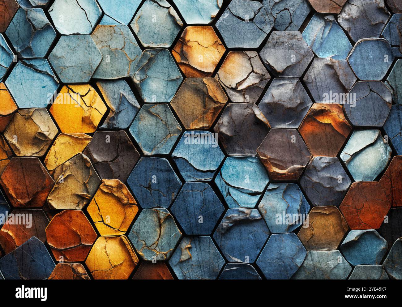 Close-up of a geometric pattern with colorfulr hexagons creating an ...