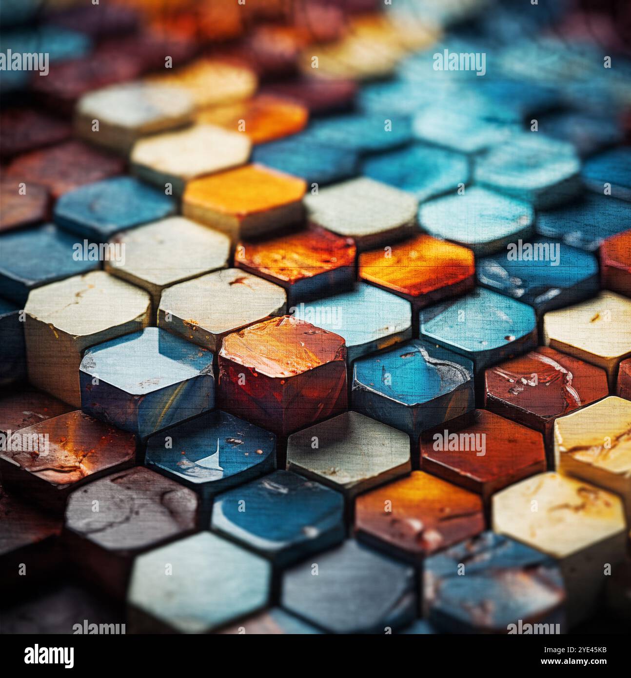 Close-up of a geometric pattern with colorfulr hexagons creating an ...