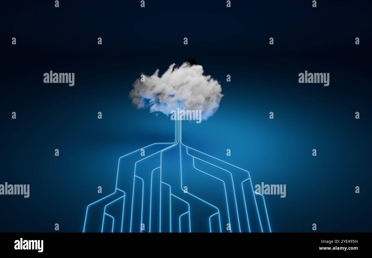 Cloud computing concept, computer network and cybersecurity. Digital 3D ...