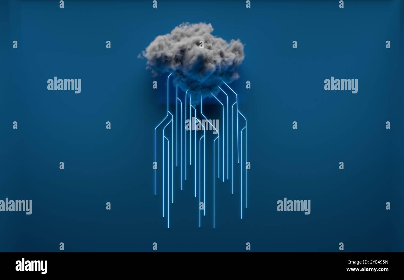 Cloud computing concept, computer network and cybersecurity. Digital 3D ...