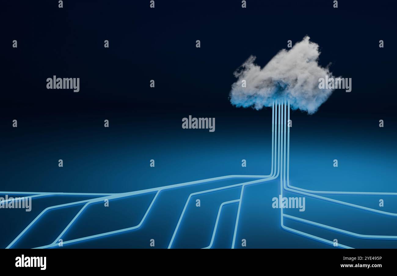 Cloud computing concept, computer network and cybersecurity. Digital 3D ...