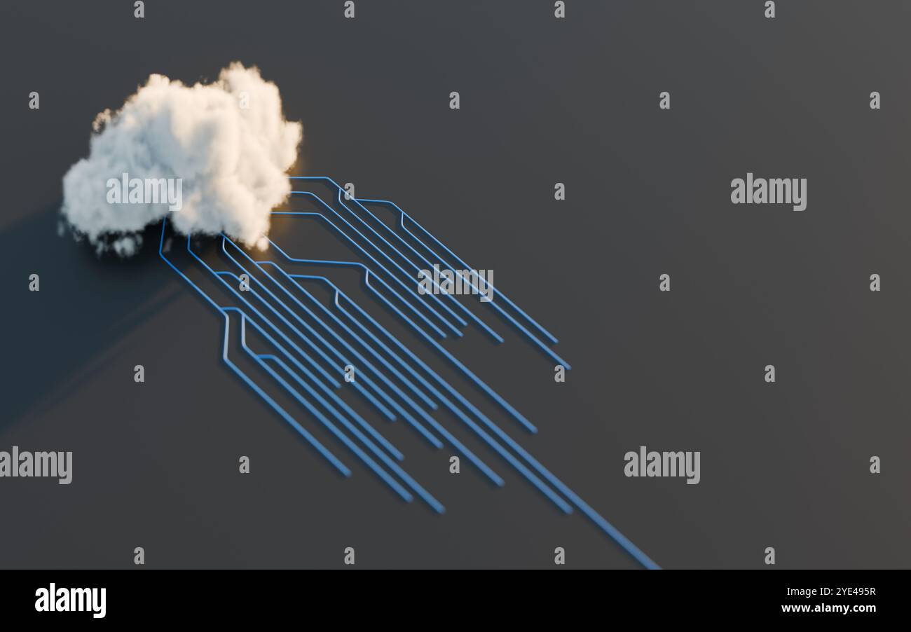 Cloud computing concept, computer network and cybersecurity. Digital 3D ...