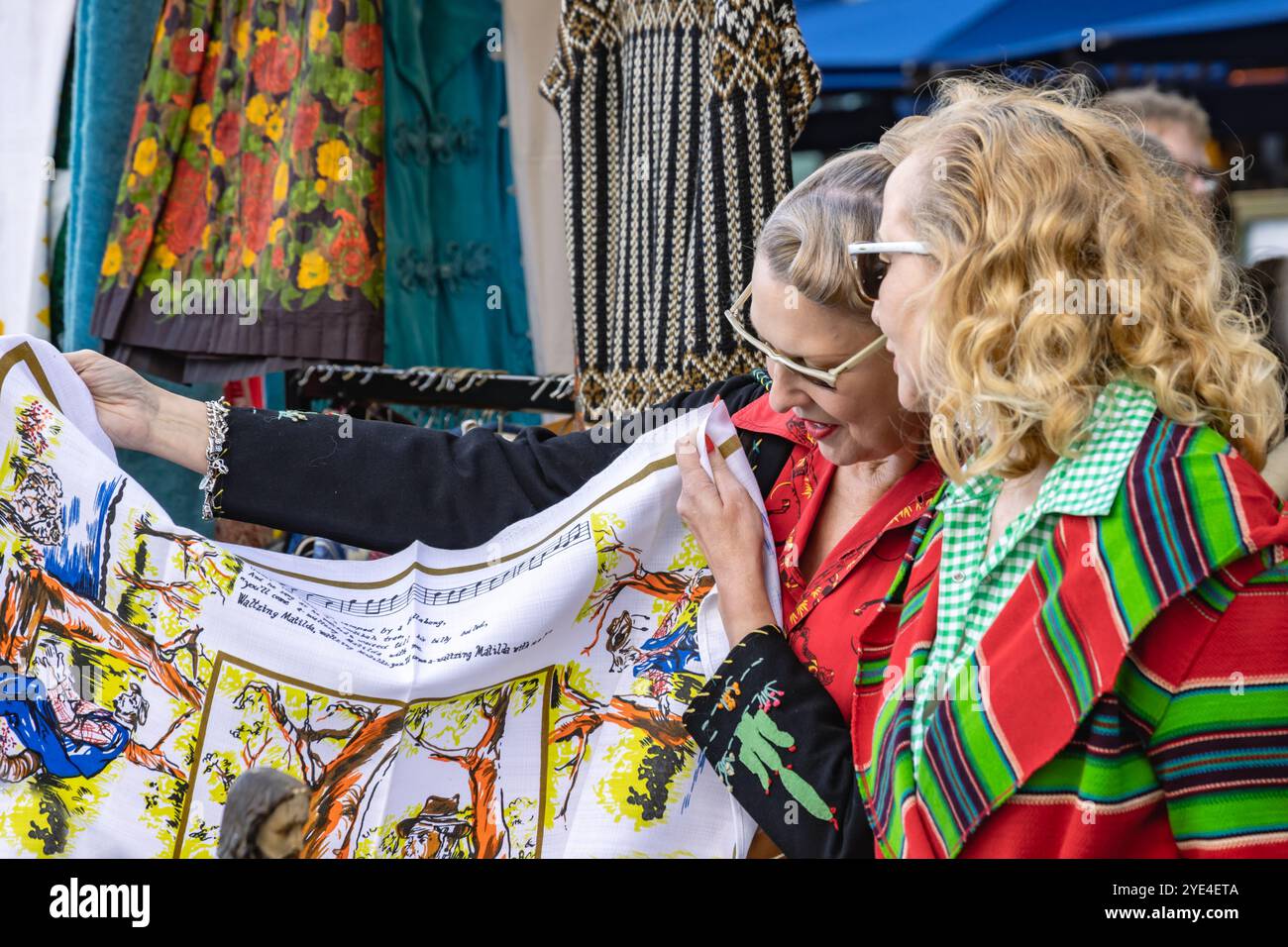 Shoppers browsing in the vintage market at the Classic Car Boot Sale, Granary Square, King's Cross. Stock Photo