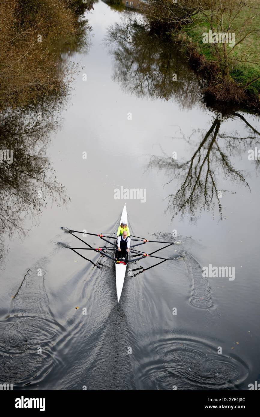Rowers on the River Avon seen from the Grand Union Canal aqueduct ...