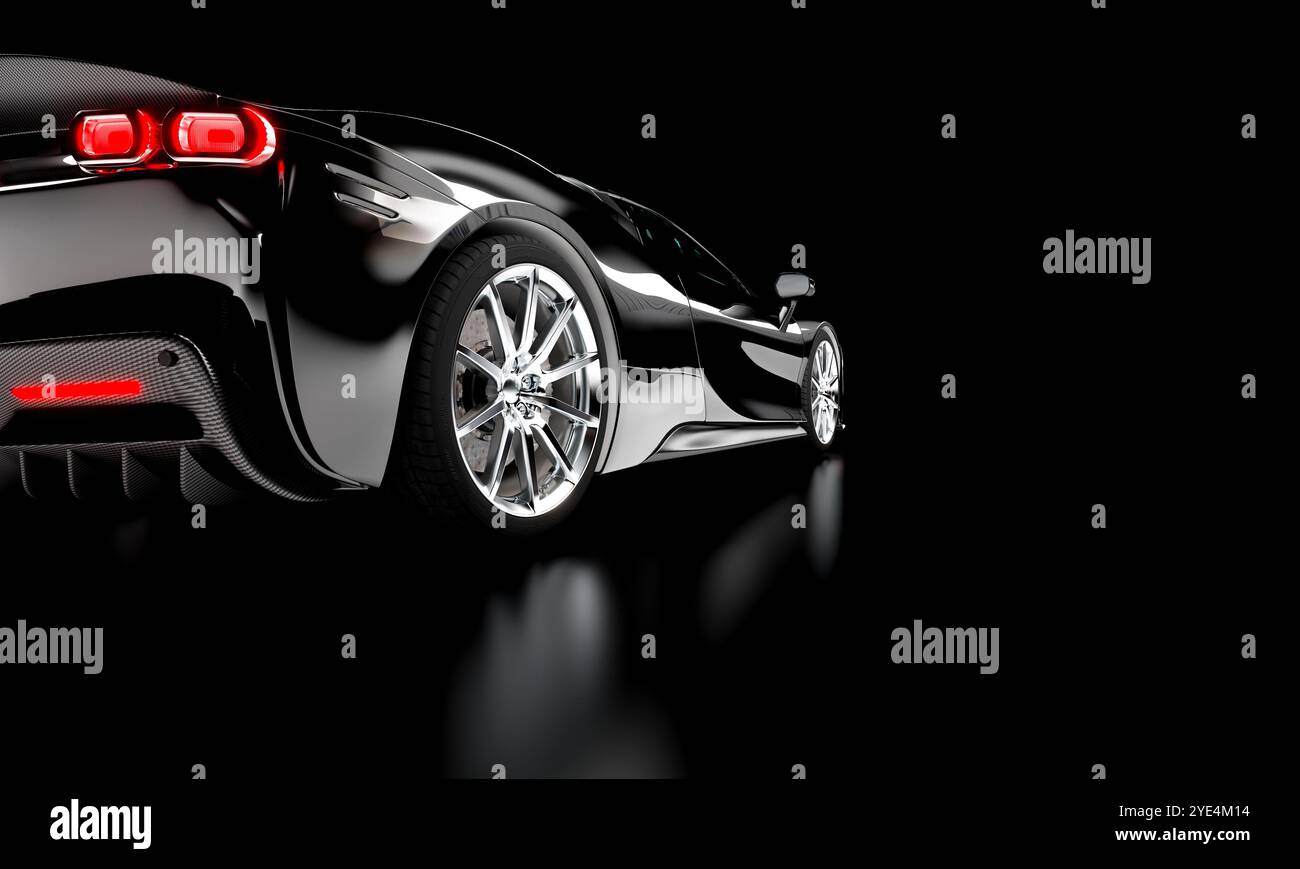 Black modern generic sports car on black background 3d Stock Photo