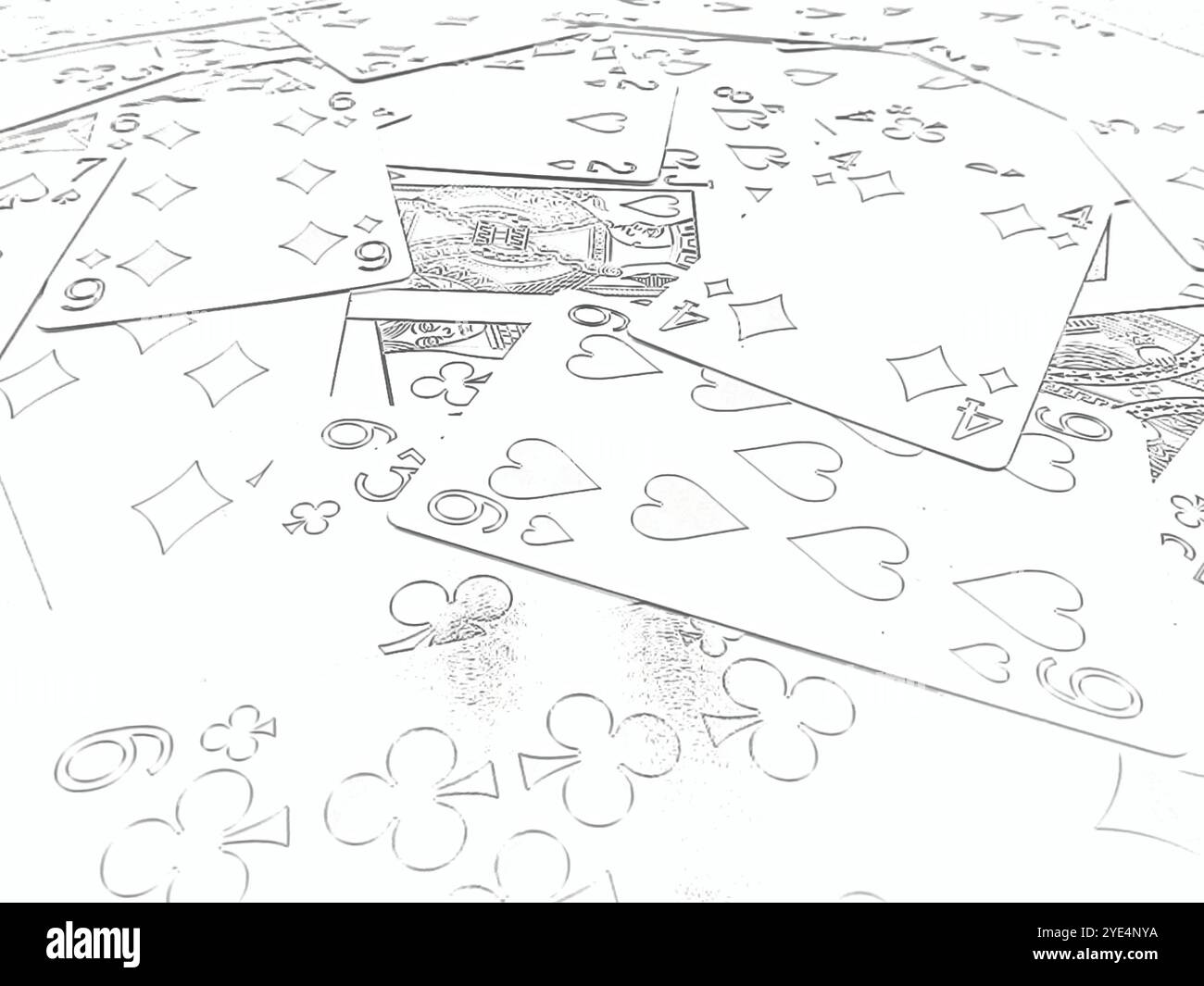 Drawing graphics of playing cards in card games black and white stock