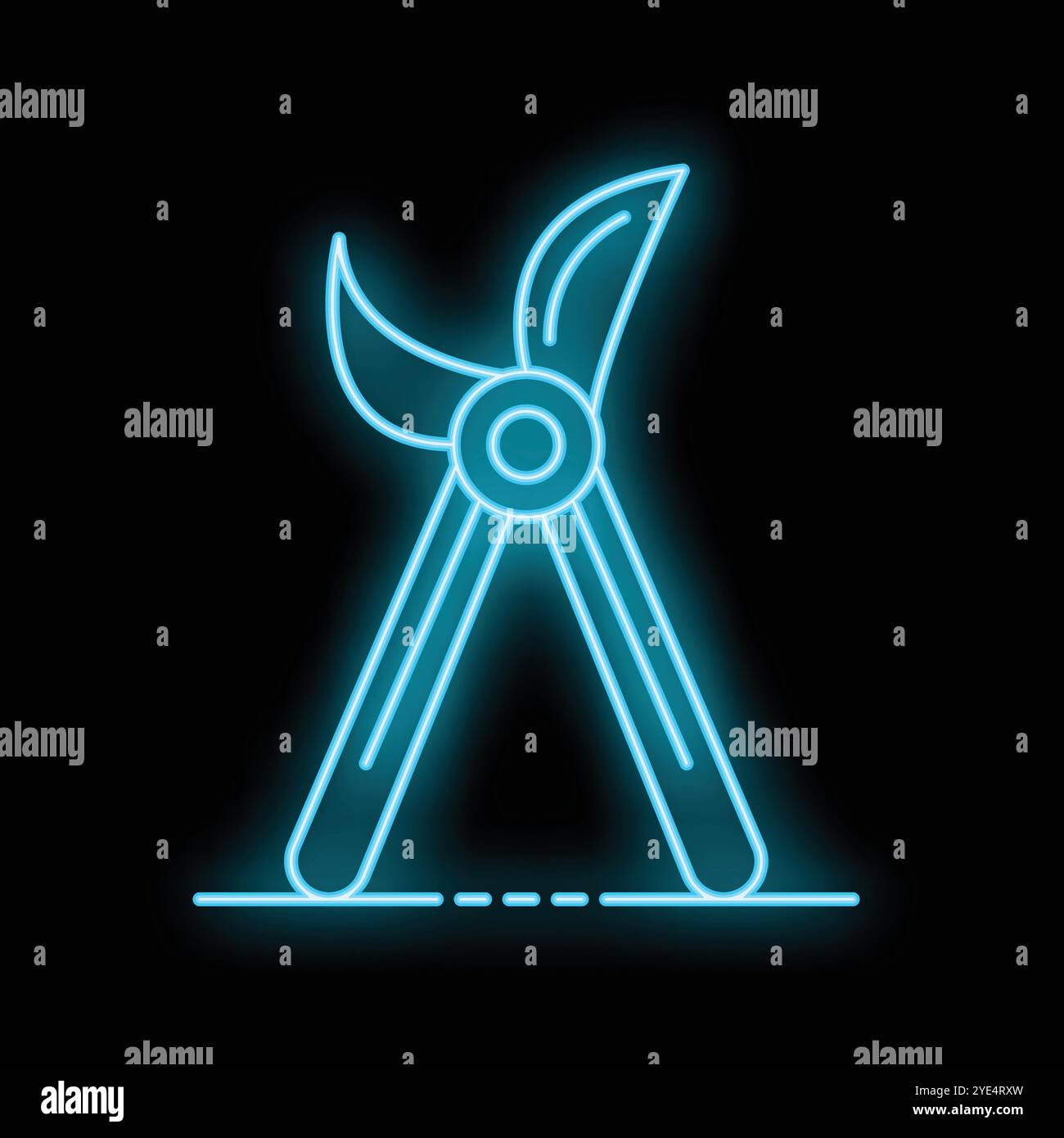 Glowing neon line gardening scissors icon on a black background. Pruning shears symbol illustration Stock Vector