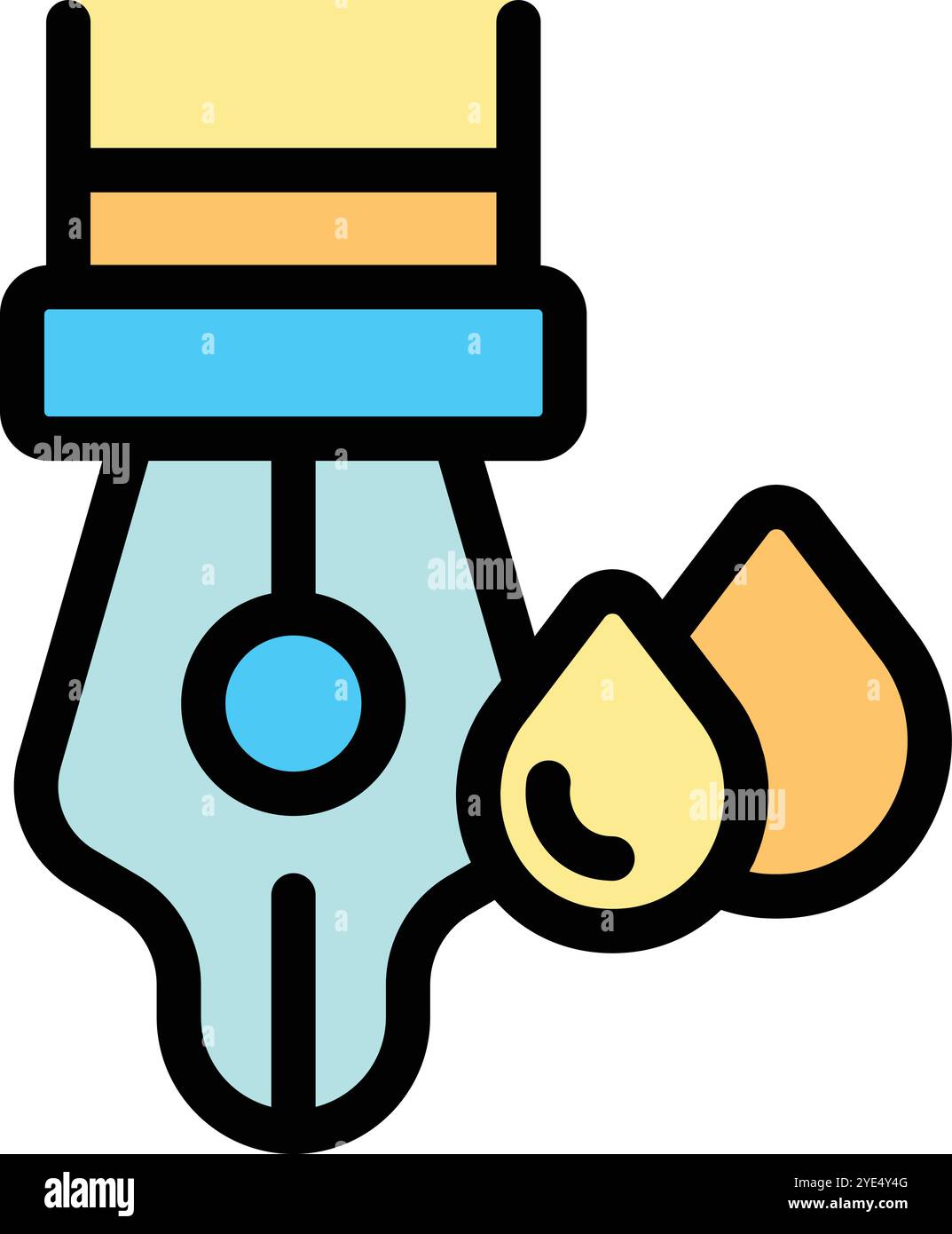 This colorful icon depicts a fountain pen nib with two drops of ink falling from it Stock Vector