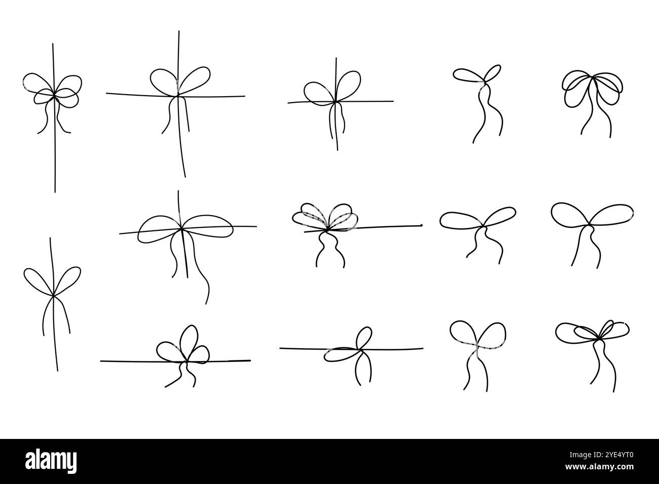 Simple bows on ribbon thin line, Bowknot for package. Set gift ribbon ...