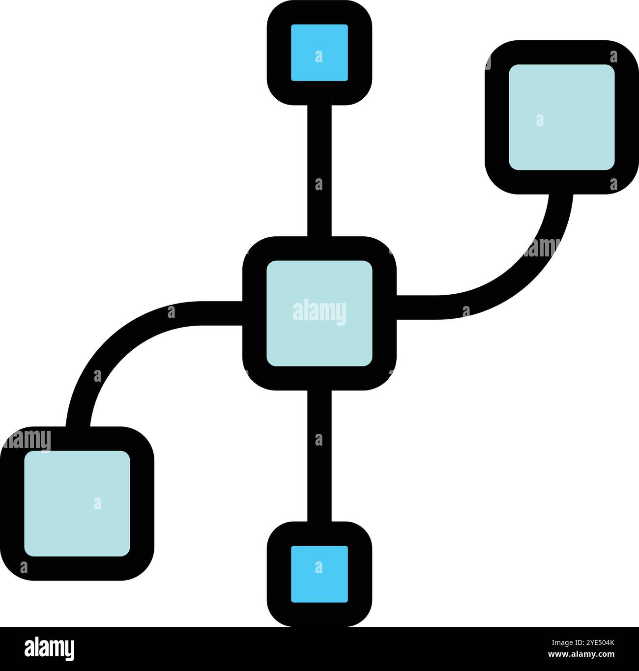 Abstract icon representing data processing with squares linked together showing the flow of information Stock Vector