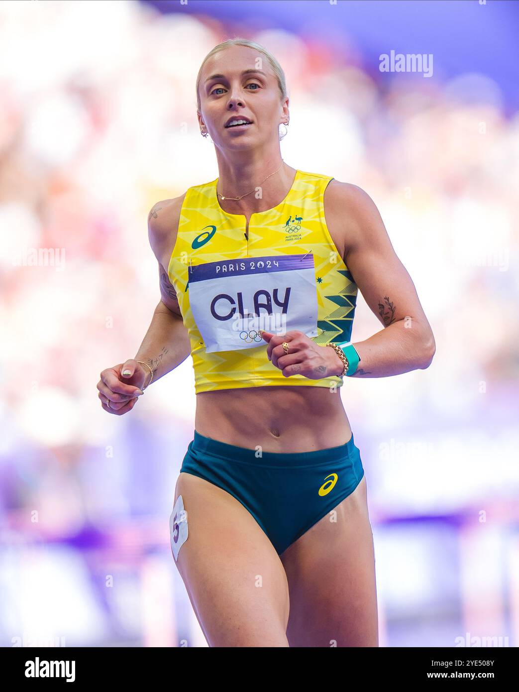 Liz Clay participating in the 100 meters hurdles at the Paris 2024