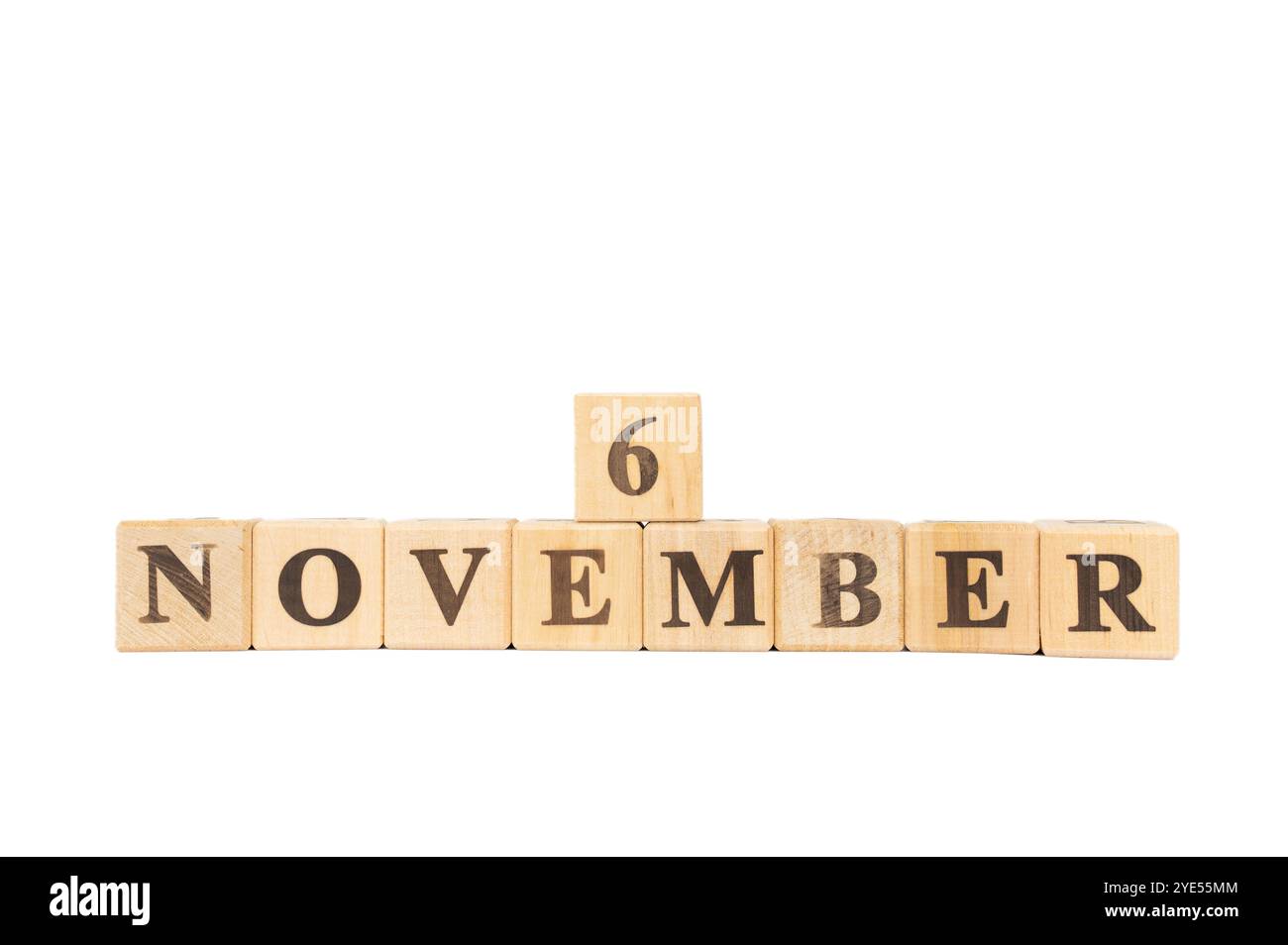 November 6, Wooden cube on isolated white background. Abraham Lincoln ...