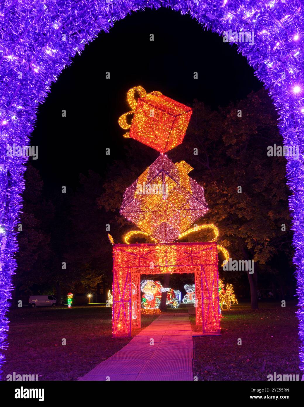 24.10.26. Budapest, Hugnary. Lumina park  is a magical place where light creates unforgettable spaces full of colours and shapes. Main theme is Mesebe Stock Photo