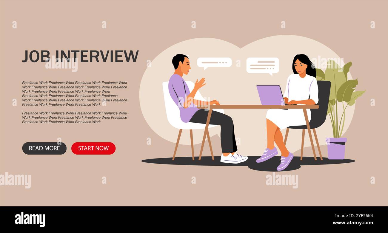 Job interview concept. Landing page. Interview with human resources ...
