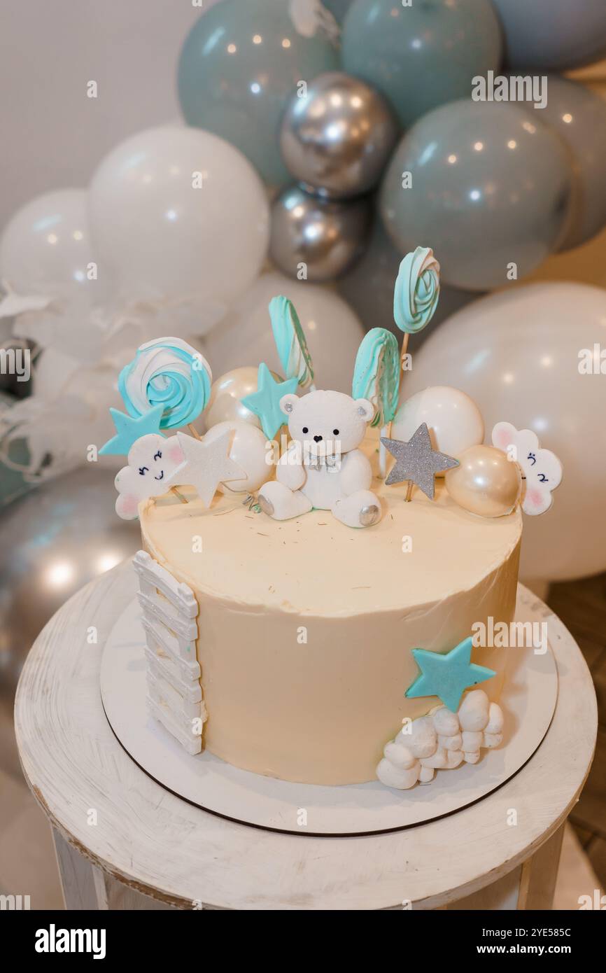 Adorable Teddy Bear Themed Birthday Cake with Balloons and Decorations ...