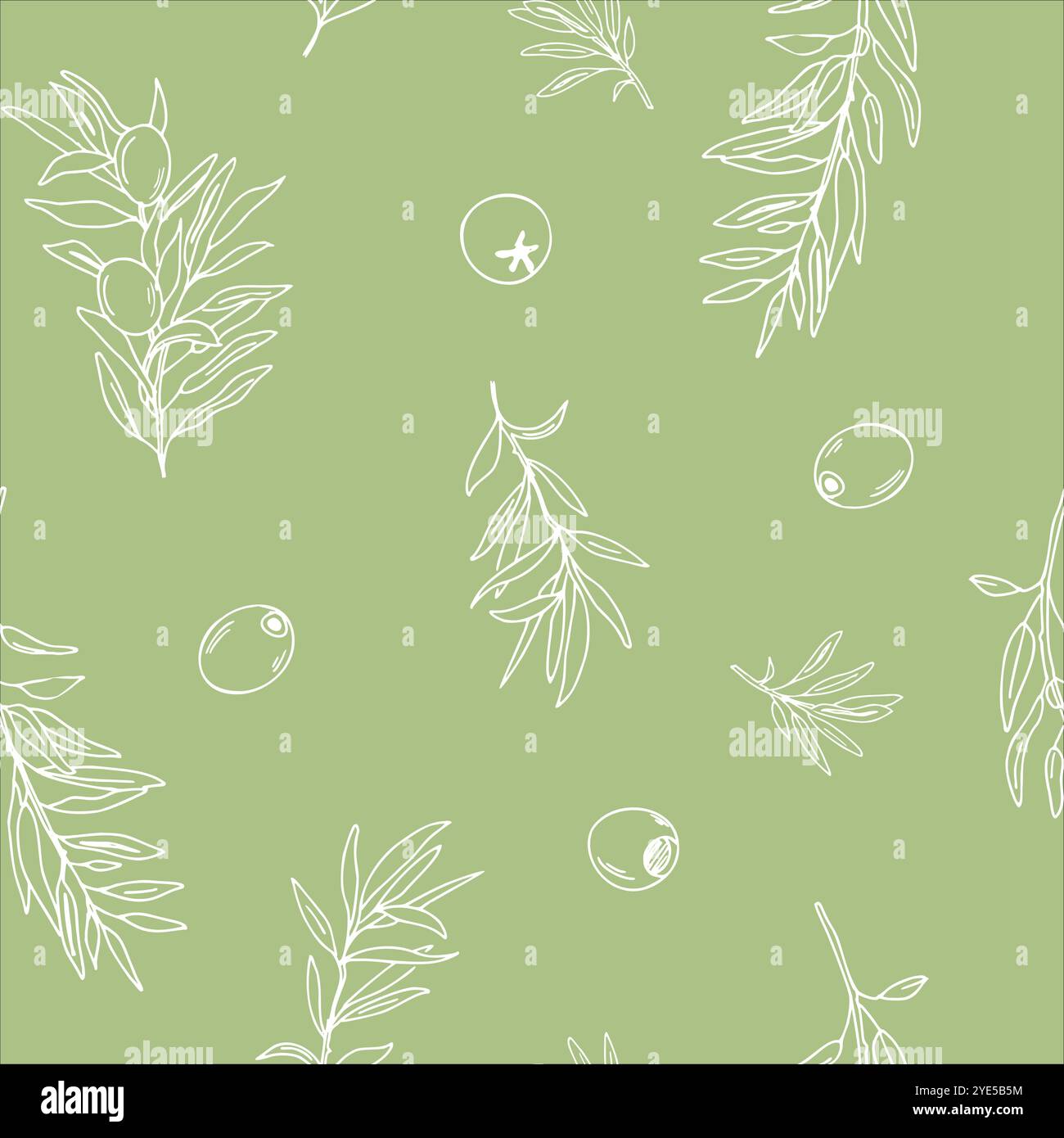 Graphic Seamless Pattern with Branches of Olives on a green background ...