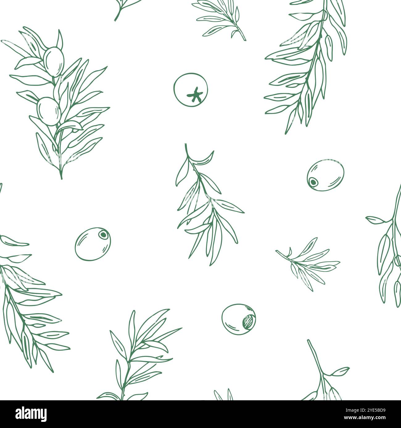 Graphic Seamless Pattern with green Branches of Olives on a white ...