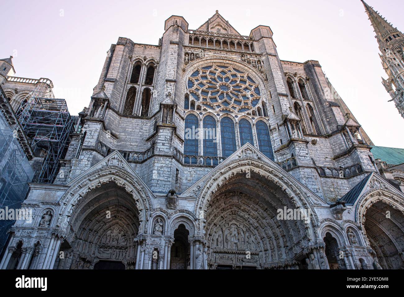 Architectural detail of the exterior of Chartres cathedral in France ...